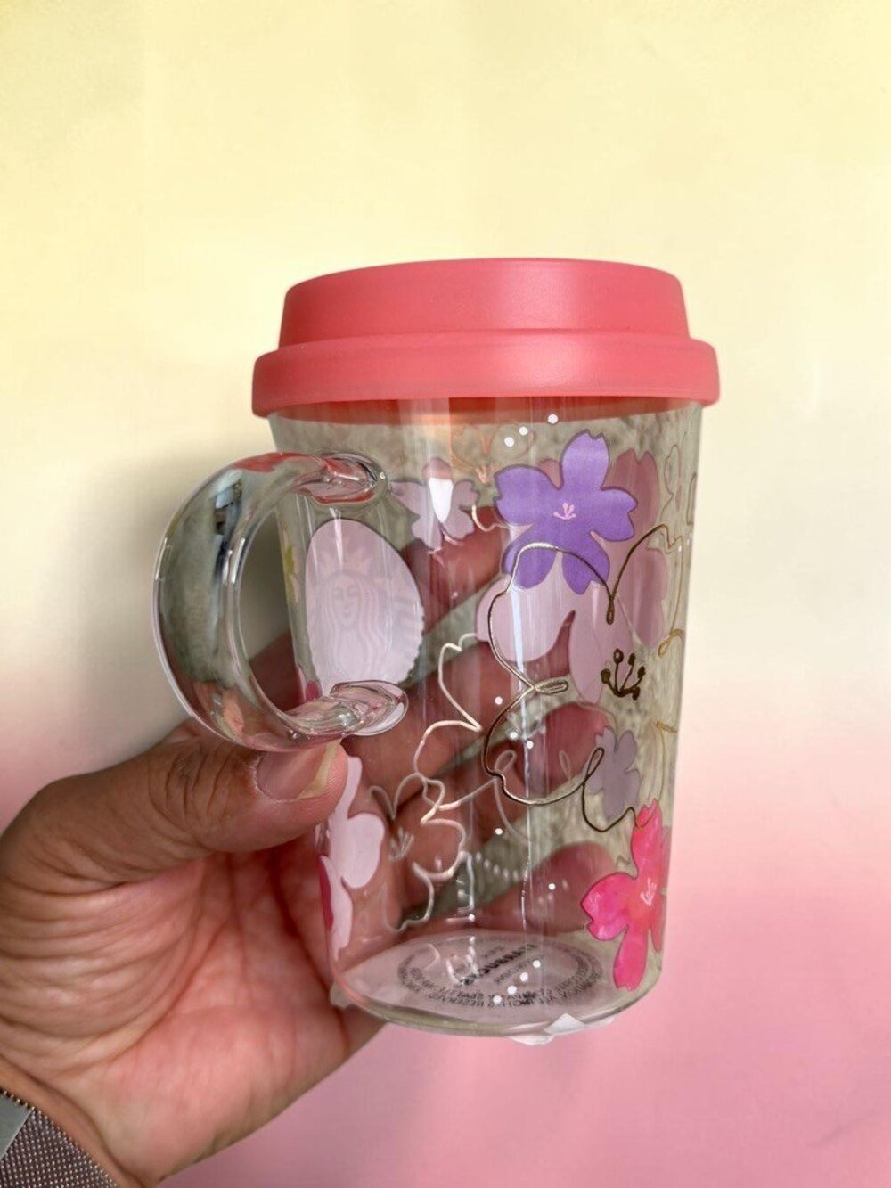 Starbucks Japan 2024 Sakura Floral Heat-Resistant Glass Travel Mug w/ Lid 12 oz - Picture 4 of 11